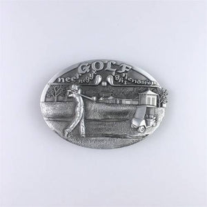 Western Zinc alloy Leather Belt Buckle Silver Plated Golf Theme Shape Pattern US Local Shipping