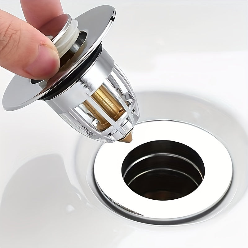 1pc Bathroom Sink Drain Stopper, Universal Stainless Steel Bounce Drain Plug Filter For 1.06"-1.65" Push Type Basin Pop Up Chrome Sink Strai