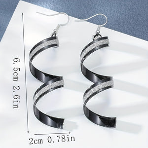 Golden Spiral Design With Sequins Decor Dangle Earrings Elegant Sexy Style Exquisite Female Gift