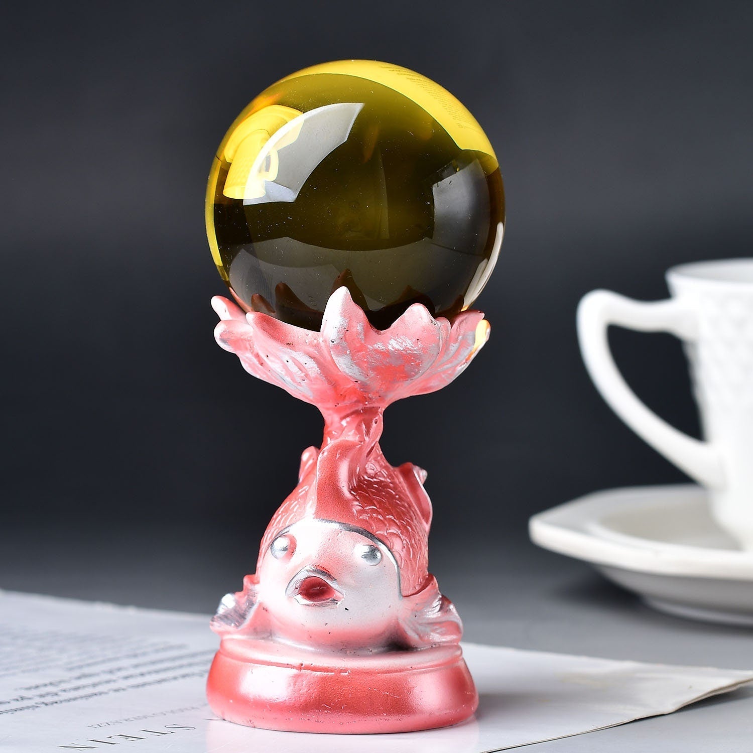 DIY Fortune Holder Multi-Color Goldfish Crystal Ball Display Home Decoration Hand Carved Sphere Holder Painted Stand Base Holiday Gift