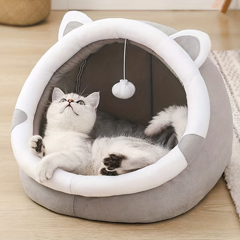 Cozy Cartoon Cat Cave Bed - Keep Your Kitten Warm And Snug In This Cute Pet House!