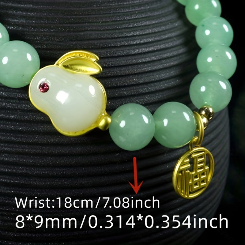 1pc Aventurine Jade Bracelet With Cute Bunny Bracelet