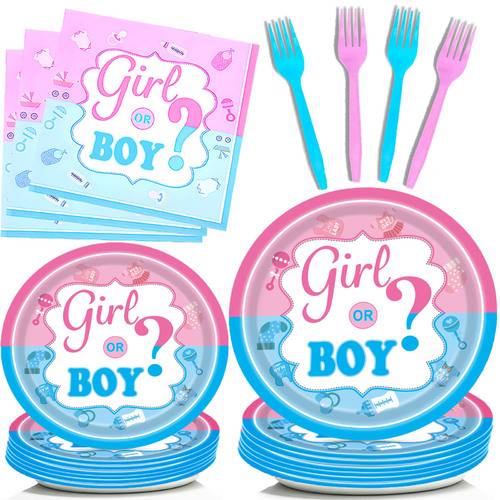 Gender Reveal Tableware Plates Baby Shower Boy or Girl Party Supplies 64PCS Set US Local Shipping