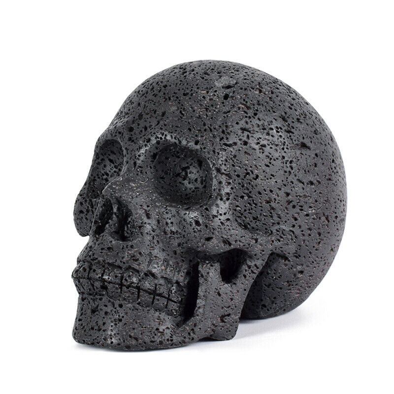 3'' Natural Lava Stone Hand Carved Crystal Black Skull Reiki Healing Specimen