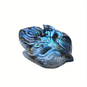 Beautiful Natural Labradorite Carving Wing Ornments Healing Crystal Skull Collectible Figurines Reiki Decor