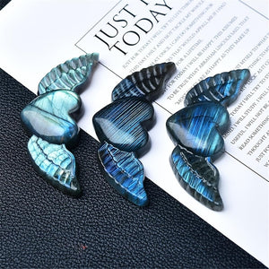 Beautiful Natural Labradorite Carving Wing Ornments Healing Crystal Skull Collectible Figurines Reiki Decor