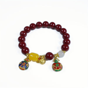 1pc Natural Ore Cinnabar Bracelet Auspicious Three Treasures Ethnic Style Bracelet