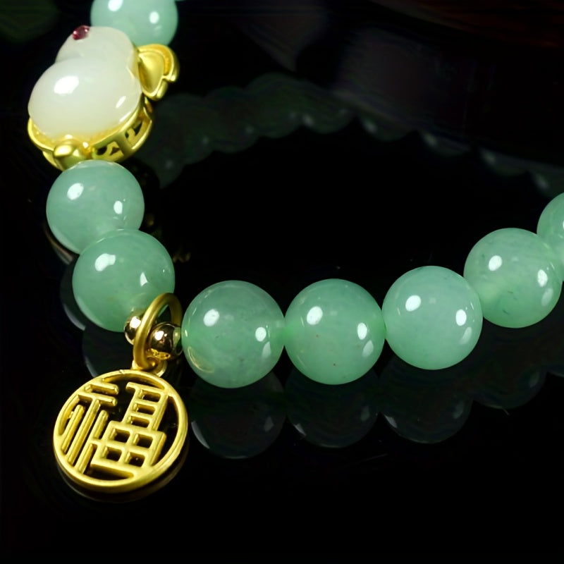 1pc Aventurine Jade Bracelet With Cute Bunny Bracelet