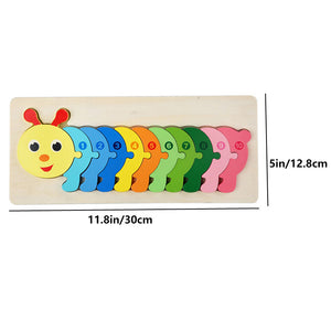 Rectangle Toddler Puzzle,Wooden Puzzle For Children, Animals Puzzles Dinosaur Crocodile Caterpillar Giraffe,Colorful Wood Numbered Puzzles B