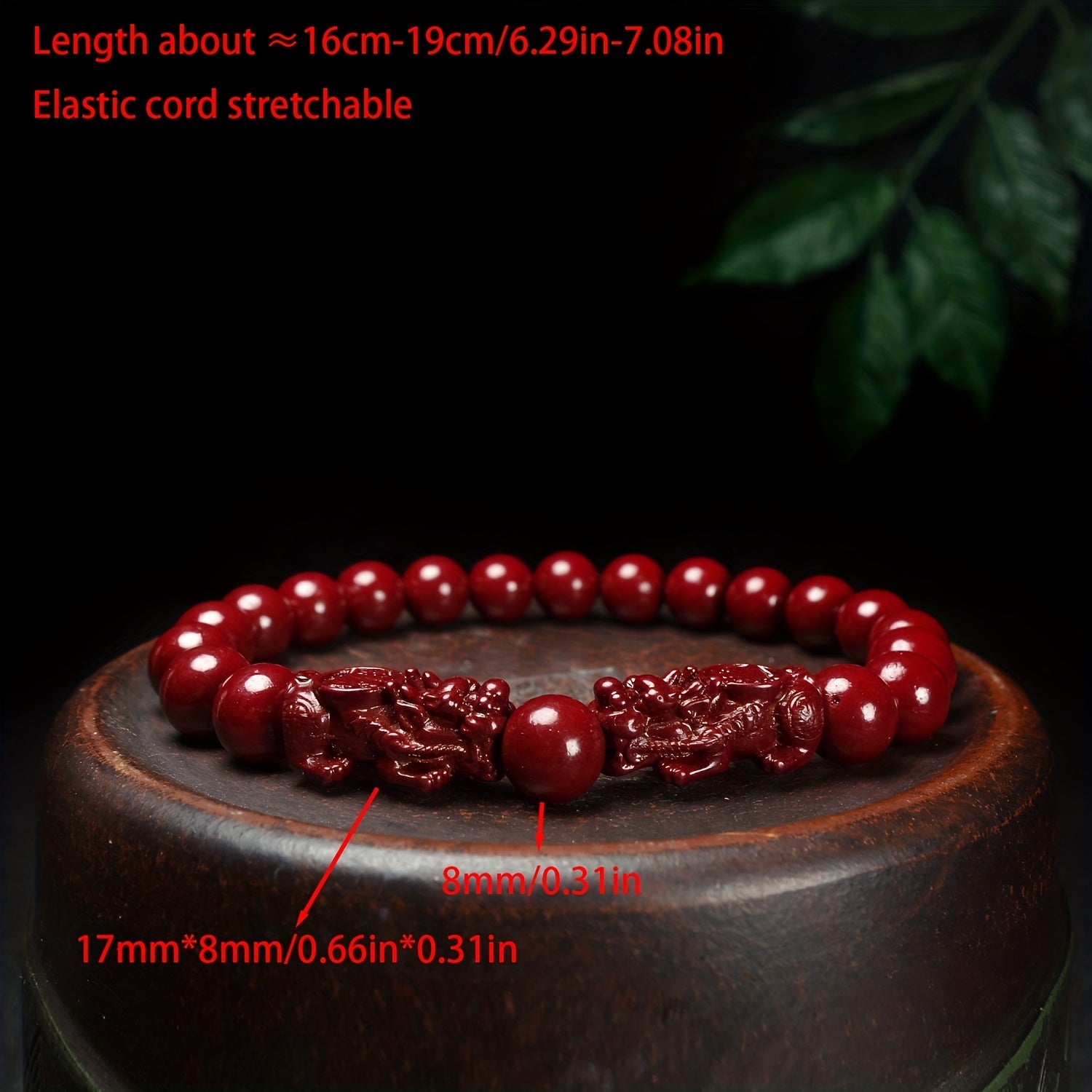 1pc Natural Cinnabar Pixiu Bracelet Good Luck Bracelet Ethnic Style Bracelet