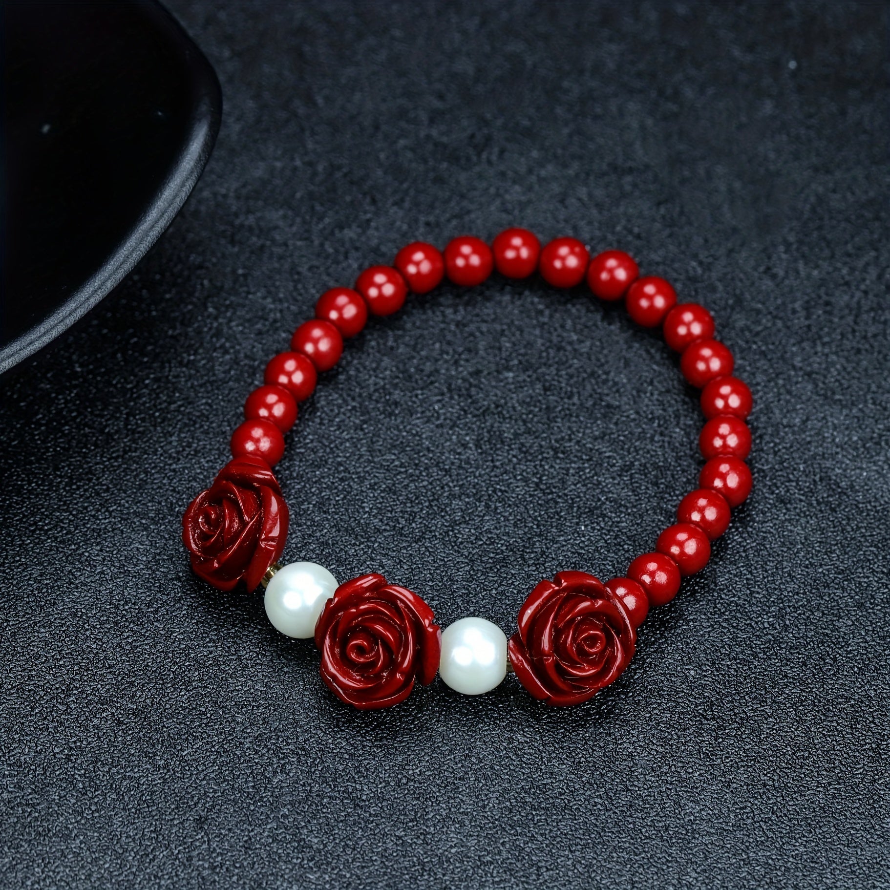 Natural Cinnabar Rose Bracelet Stretch Bracelet Ethnic Bracelet