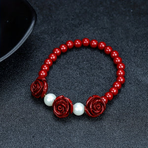 Natural Cinnabar Rose Bracelet Stretch Bracelet Ethnic Bracelet