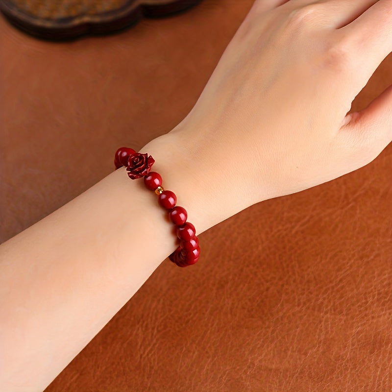 Natural Raw Mineral Cinnabar Rose Gorgeous Couple Bracelet Healing Crystal Stretch Beaded Bracelet