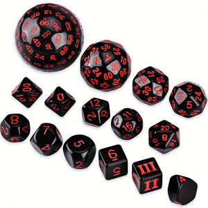 15 Pieces Complete Polyhedral D3-D100 Spherical RPG Dice Set In Opaque Black, 100 Sides For Role Playing Table Games Party Supplies