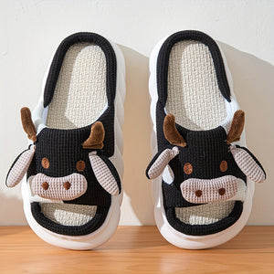 Women's Cartoon Cute Cow House Slippers, Platform Soft Sole Anti-slip Warm Plush Home Slides, Women's Indoor Cozy Shoes