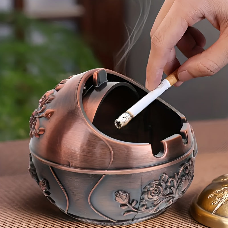 1pc Retro Ashtray With Lid For Cigarette, Household Large Ashtray, Windproof Living Room Tobacco Dish With Lid, Anti-fly Ash, Anti-smoke Odo