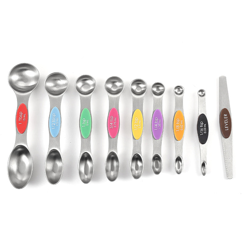 9pcs Stainless Steel Magnetic Measuring Spoons - Dual Sided for Liquid and Dry Ingredients - Fits in Spice Jars - Perfect for Measuring Accu