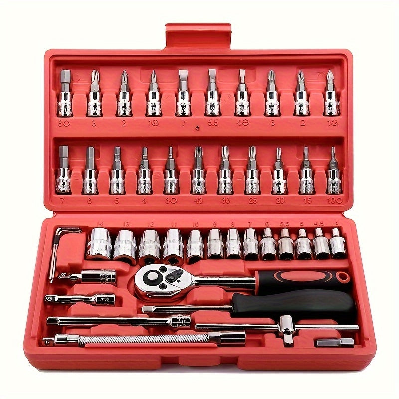 46-Piece Portable DIY Repair Tool Kit: Essential Manual Car & Bicycle Maintenance Set, Uncharged, Compact & Durable