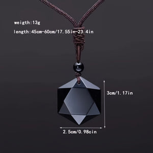 1pc Obsidian Necklace, Star Of David Pendulum Stone, Hexagon Hexagram Amulet Pendant Necklace