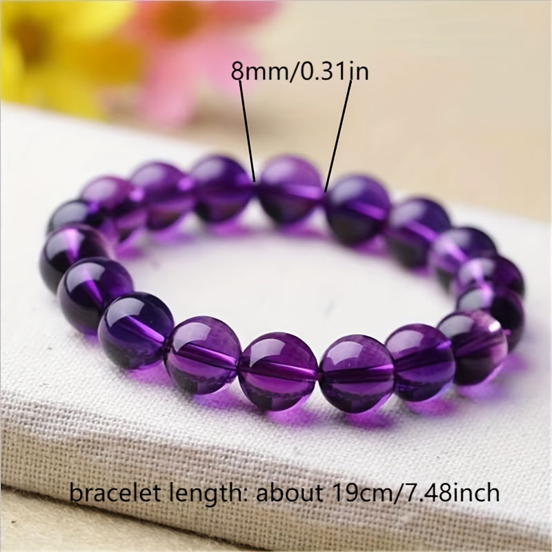 1pc Jewelry Purple Glass Bracelet, Unisex, Size 8mm/0.31in