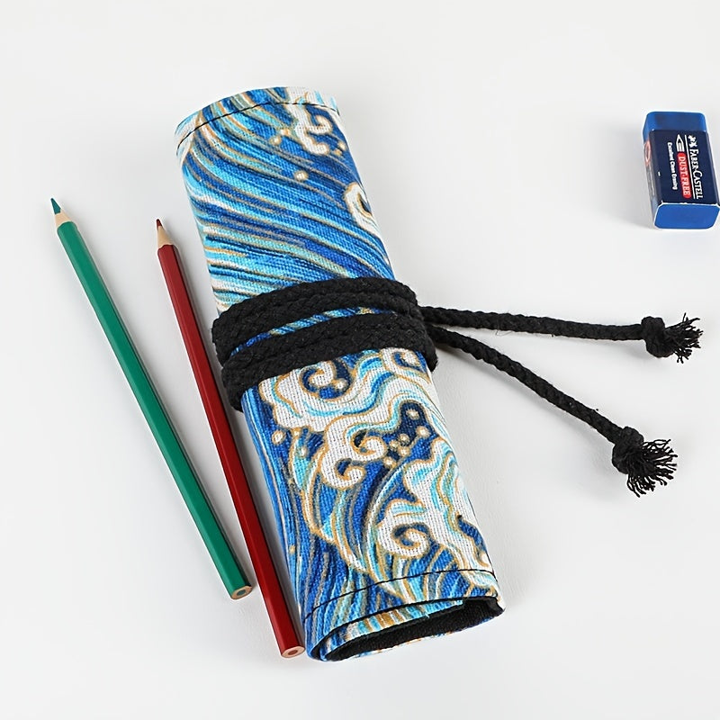 Japanese-Style Cotton & Linen Pencil Bag: 12-72 Holes, Large Capacity, Perfect for Color Pencil Sketching!