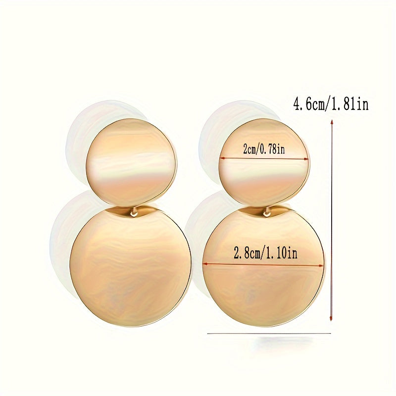 Double Round Design Dangle Earrings Alloy 14K Gold Plated Simple Classic Style For Women Girls Party Ear Accessories