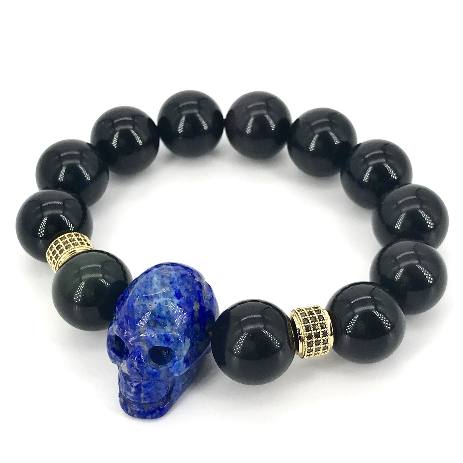 Goth Lapis Skull Chakra Bracelets Men Fashion Crystal Obsidian Punk Cross Breads