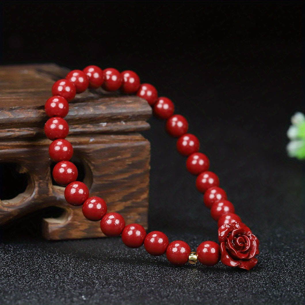 Natural Raw Mineral Cinnabar Rose Gorgeous Couple Bracelet Healing Crystal Stretch Beaded Bracelet