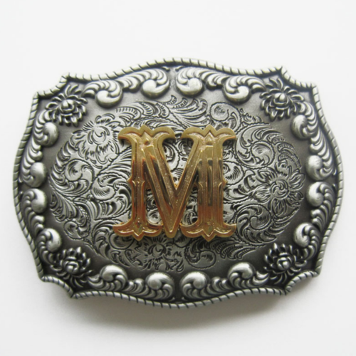 Western Men‘s Zinc alloy Leather Belt Buckle Cowboy Letter M shape Pattern US Local Shipping