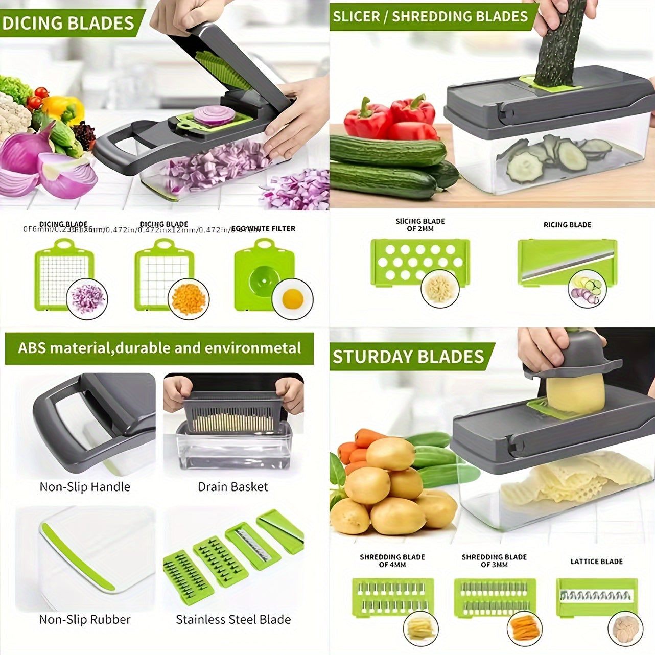 14pcs/set Or 16pcs/Set, Vegetable Chopper, Multifunctional Fruit Slicer, Manual Food Grater, Vegetable Slicer, Cutter With Container, Onion