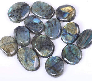 Thumb Oval Worry Stone - Natural Labradorite Crystal Palm Pocket Energy Healing Stone Flatback