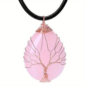 1pc Tree Of Life Teardrop Heart Amethyst Opal Pendant Necklace Copper Wire Wrapped Gemstone Healing Chakra Necklace Choker