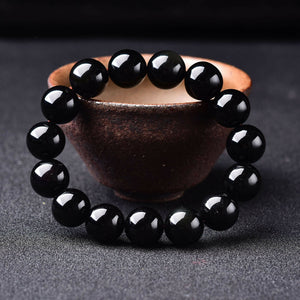 Natural Plain Solid Black Obsidian Quartz Reiki Crystal Fashion Chakra Bracelet