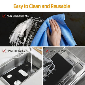 Reusable Non-Stick Black Stove Top Liner - Heat-Resistant & Washable Protector Keeps Your Kitchen Clean