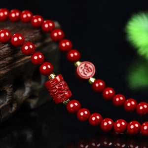 Natural Cinnabar Bracelet Buddhist Beads Bracelet Necklace Dual-purpose Raw Ore Cinnabar Multi-circle Bead Bracelet