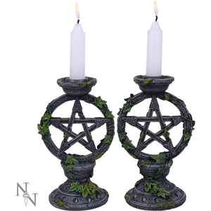 Nemesis Now Wiccan Pentagram Candlesticks Set of Two Candle Holder 15cm Black, Resin