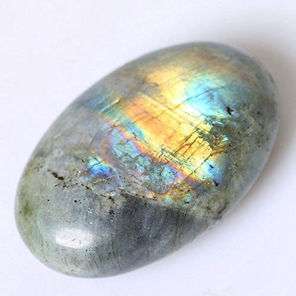 Thumb Oval Worry Stone - Natural Labradorite Crystal Palm Pocket Energy Healing Stone Flatback