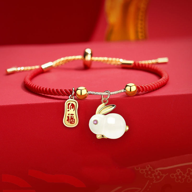 Handmade Chinese Style Bracelet For New Year Health And Protection Charm Lucky Rabbit Bracelets Easter Gift Easter Bunny