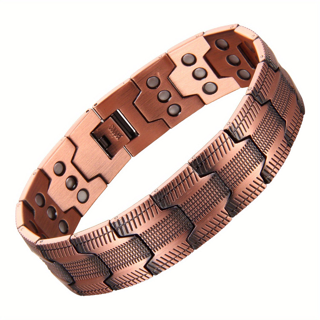 1pc 3X Strength Copper Bracelets For Men, Pure Copper Magnetic Bracelet With 3 Row Neodymium Magnets Adjustable Length Bracelet Arthritis Pa