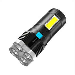 1pc LED Flashlight, Powerful 4 LED Flashlight With COB Side Light, 4 Modes USB Rechargeable LED Torch, Waterproof Built In Battery Flashligh