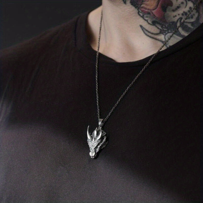 Men Fashion Vintage Dragon Head Pendant Necklace Hip Hop Rock Guard Party Amulet Jewelry Gift