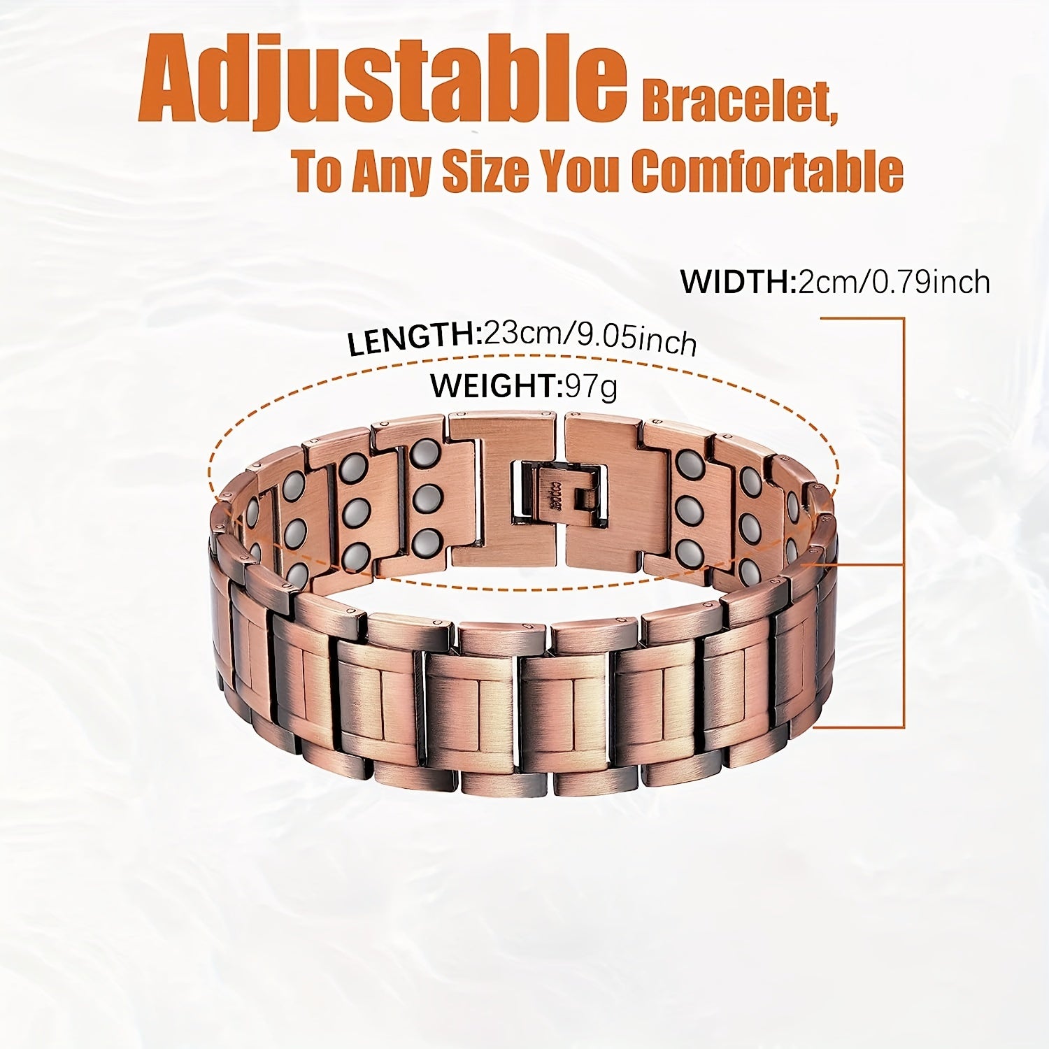 1pc Strength Copper Bracelets For Men Arthritis, 99.99% Pure Copper Magnetic Bracelet With 3 Row Neodymium Magnets Adjustable Length, Jewelr