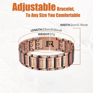 1pc Strength Copper Bracelets For Men Arthritis, 99.99% Pure Copper Magnetic Bracelet With 3 Row Neodymium Magnets Adjustable Length, Jewelr