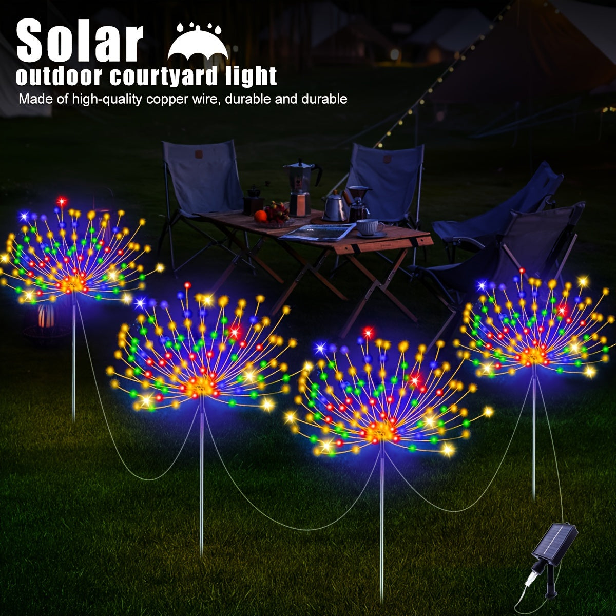 4pcs Solar Led Fireworks Lights, 8 Modes, Outdoor Waterproof Solar Garden Fireworks Lights, Starburst Stake Lights, Yard Balcony, Pathway La