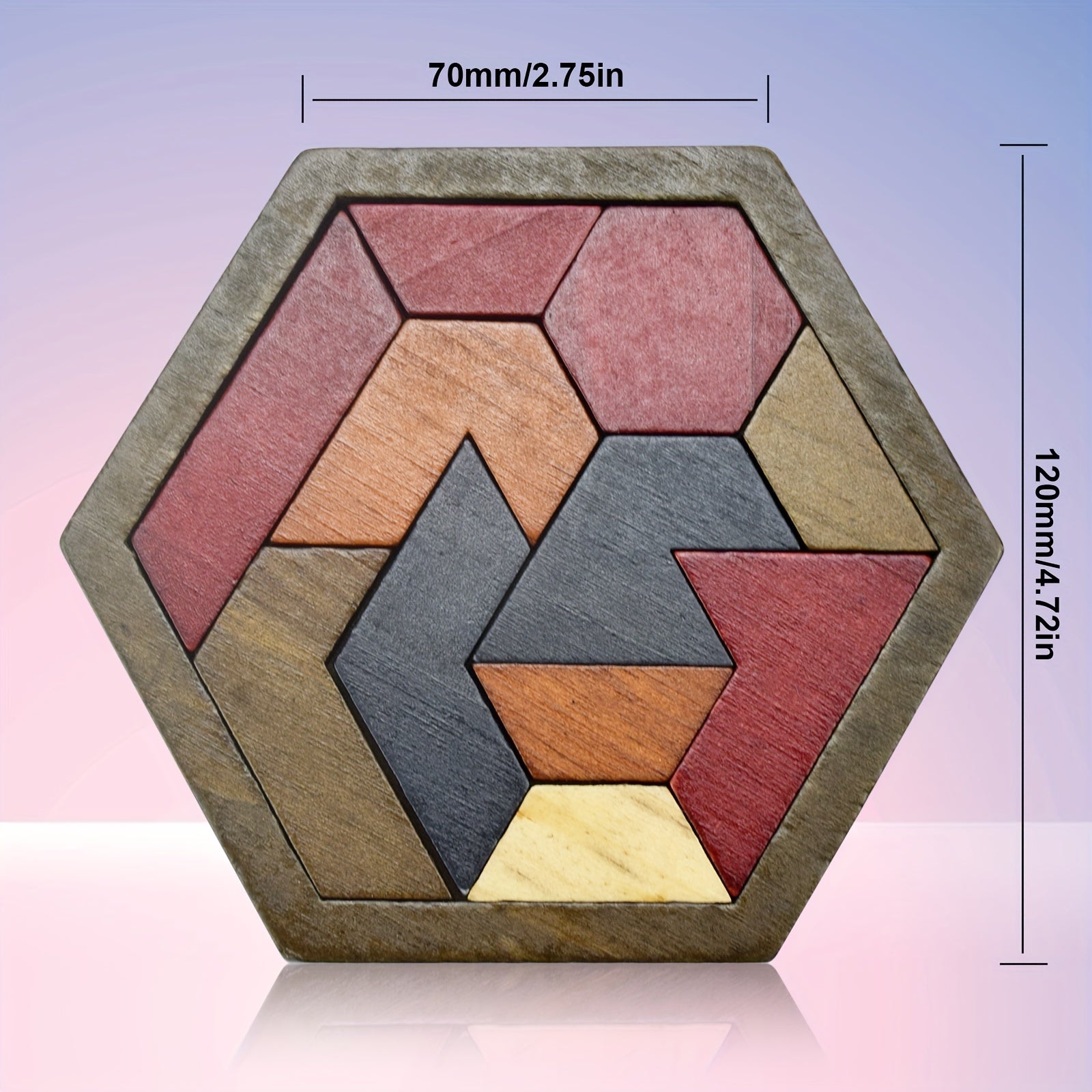 Hexagon Tangram Puzzle, Wooden Puzzle Toys, Challenging Puzzles Wooden Brain Teasers Puzzle For Adults Puzzles Games, Family Portable Puzzle