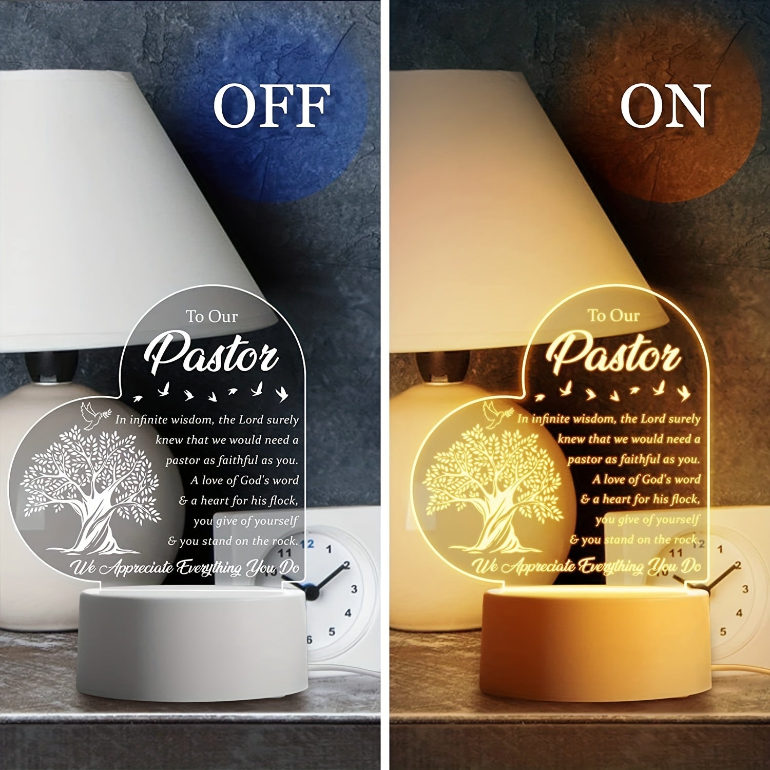 1pc Pastor Gift, Pastor Thank You Gift, Men/women's Pastor Gift, Engraved Acrylic Night Light, Anniversary, Pastor Birthday Gift, Thank You