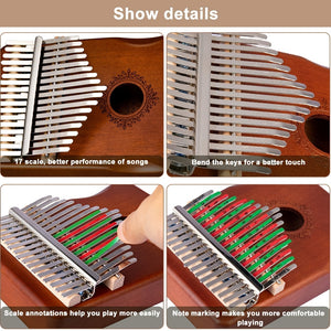 17 Keys Kalimba Thumb Piano, Ergonomic Portable Finger Piano, Retro Style Mbira Finger Piano With Study Instruction And Tune Hammer, Music G