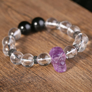 Purple Amethyst Skull Gothic Bracelet Fashion White QUARTZ Crystal Beads Jewelry