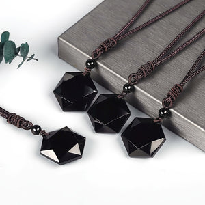 1pc Black Obsidian Necklace Natural Obsidian Hexagram Star Of David Energy Stone Protection Amulet Charm Pendant Necklace For Women Men Coup