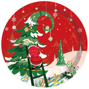 Christmas Tree Santa Claus Paper Plates Party Supplie Plates Napkins 68PCS Set US Local Shipping